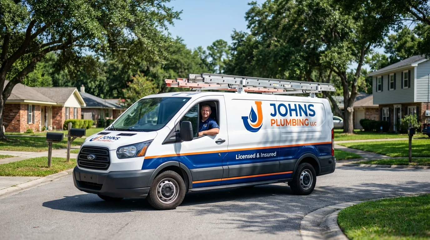 Johns Plumbing LLC service van in Longmeadow, MA