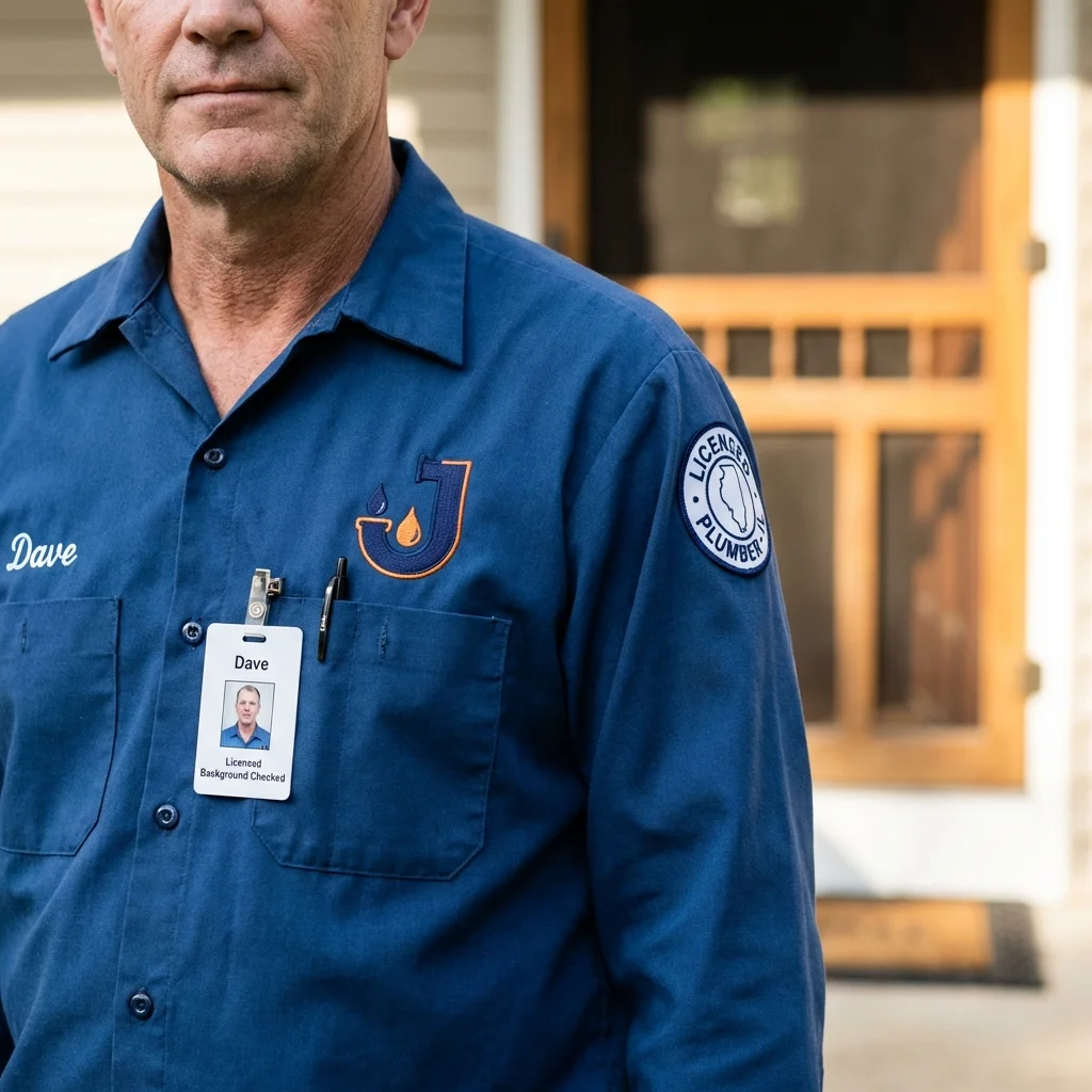 Licensed plumber showing ID badge in Longmeadow, MA