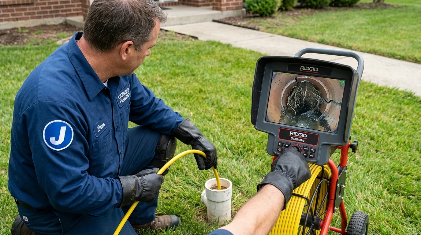 Sewer camera inspection being performed by Johns Plumbing LLC in Longmeadow