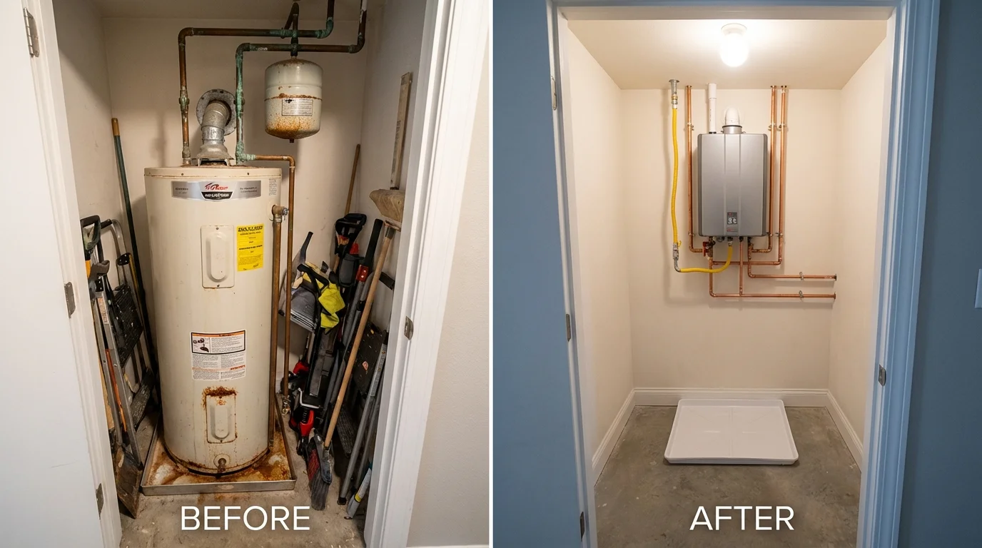 Tank water heater versus wall-mounted tankless unit comparison for Longmeadow, MA homeowners