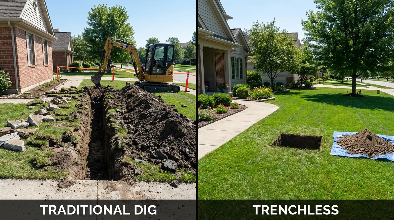 Trenchless sewer repair with minimal yard damage versus traditional excavation in Longmeadow, MA